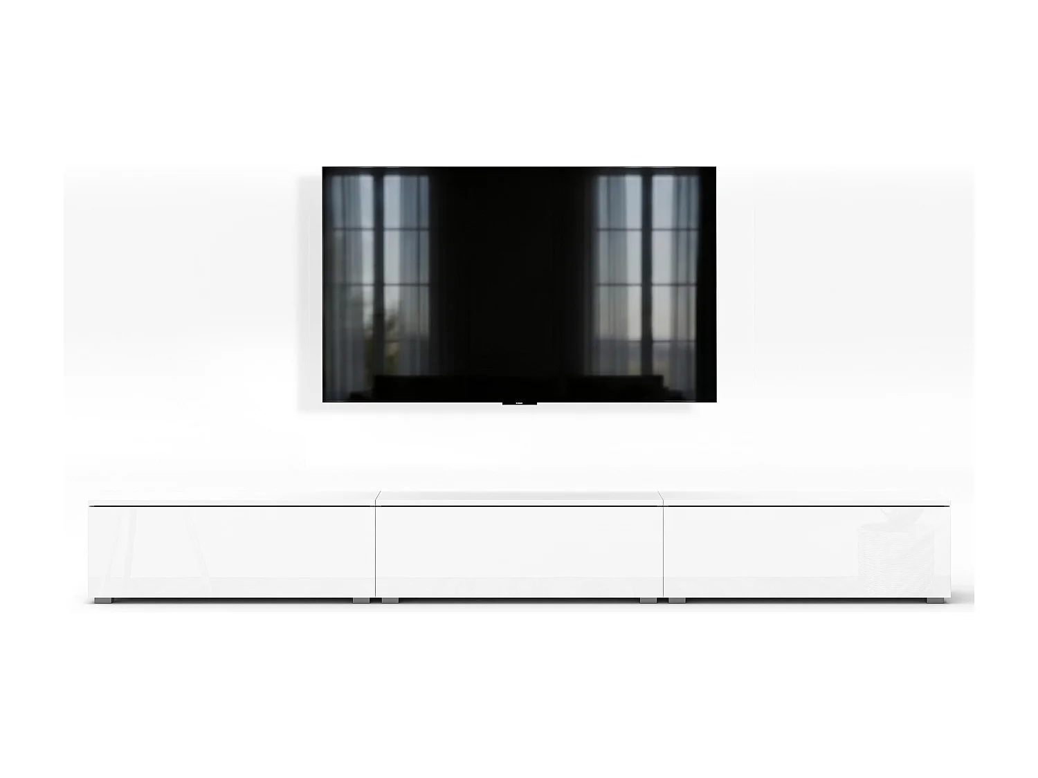 AX LIVING Meuble TV Barvo 3x100 cm Blanc Mat/Brillant Sur Pieds