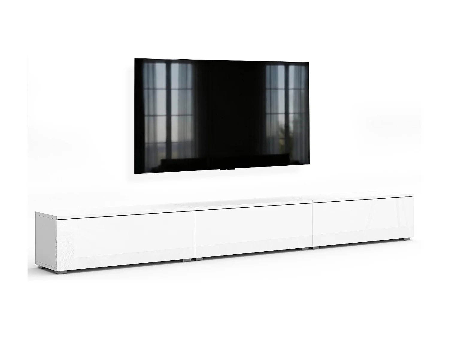 AX LIVING Meuble TV Barvo 3x100 cm Blanc Mat/Brillant Sur Pieds