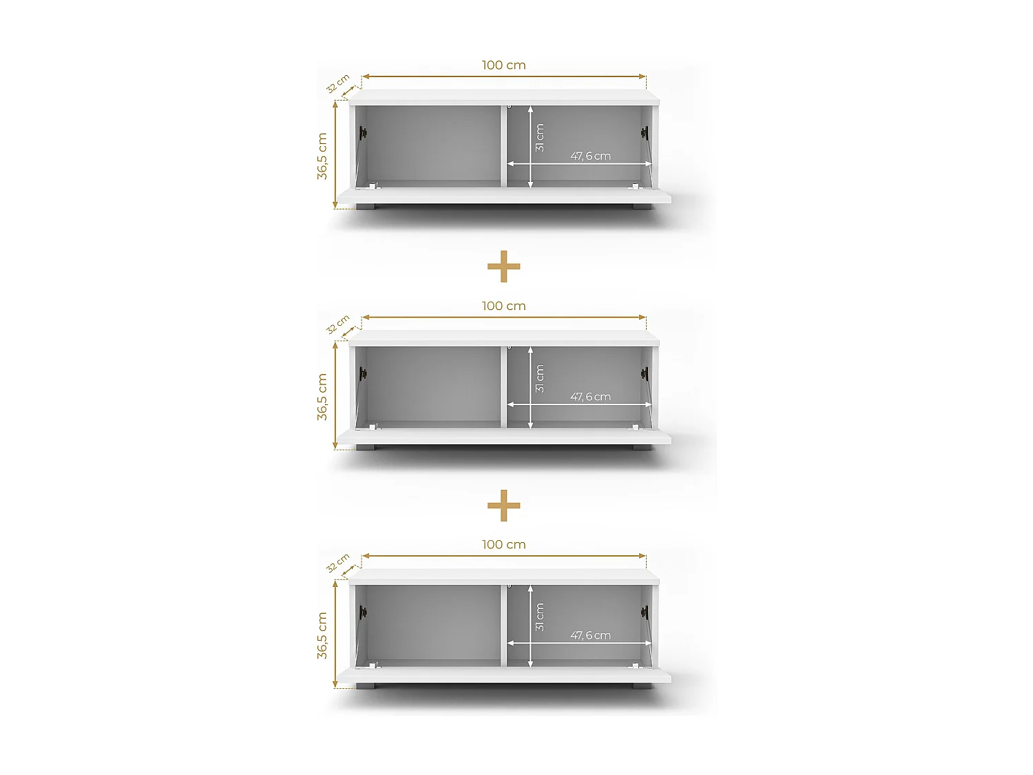 AX LIVING Meuble TV Barvo 3x100 cm Marron/Blanc Brillant Sur Pieds