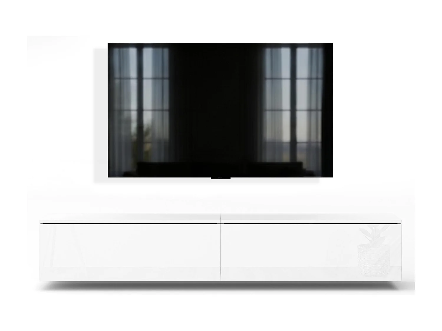 AX LIVING Meuble TV Barvo 2x100 cm Blanc Mat/Brillant Suspendu