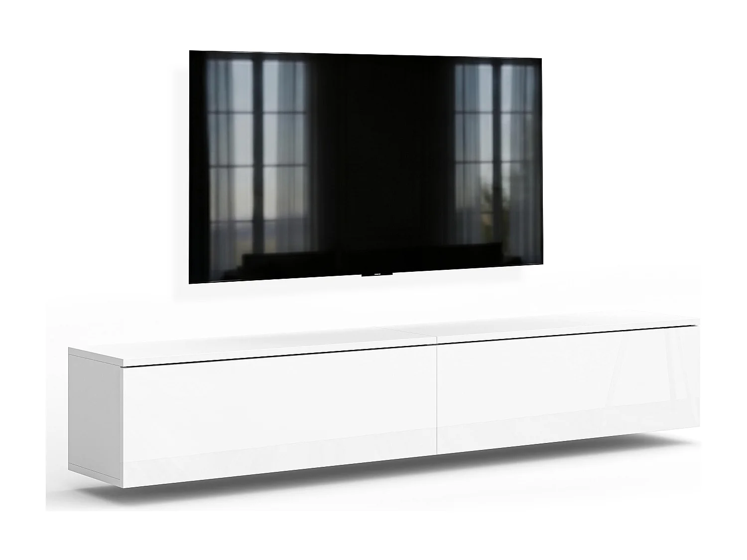 AX LIVING Meuble TV Barvo 2x100 cm Blanc Mat/Brillant Suspendu