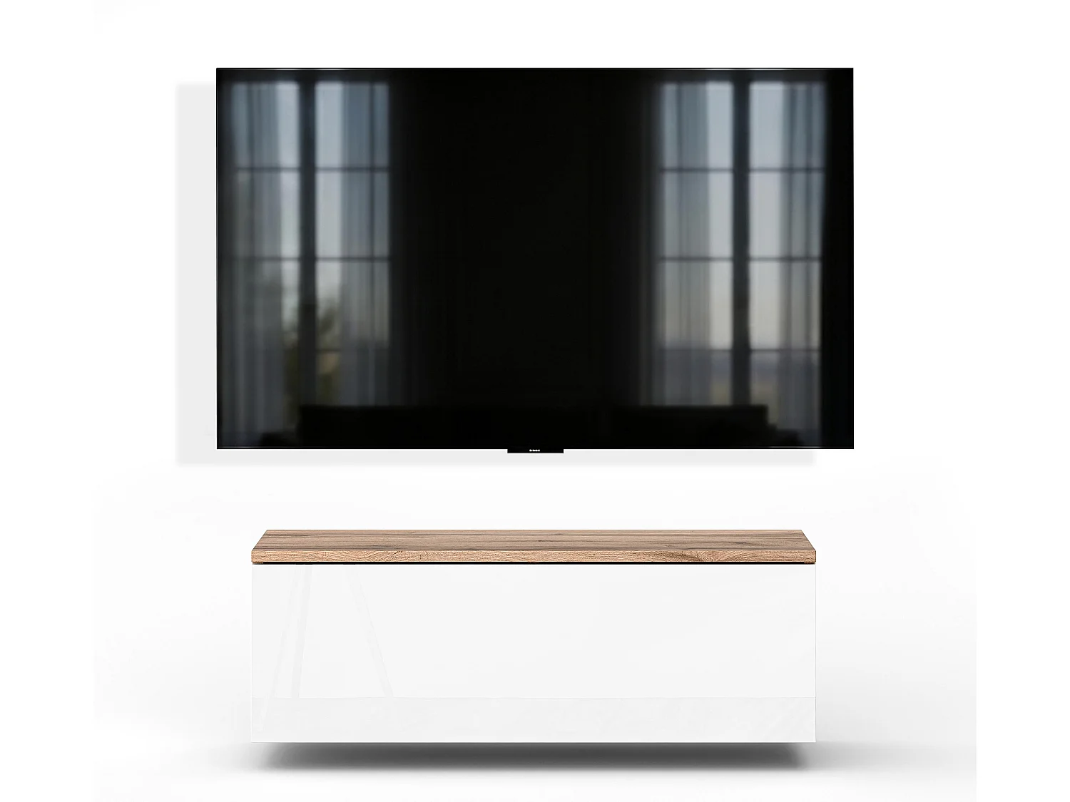 AX LIVING Meuble TV Barvo 100 cm Marron/Blanc Brillant Suspendu