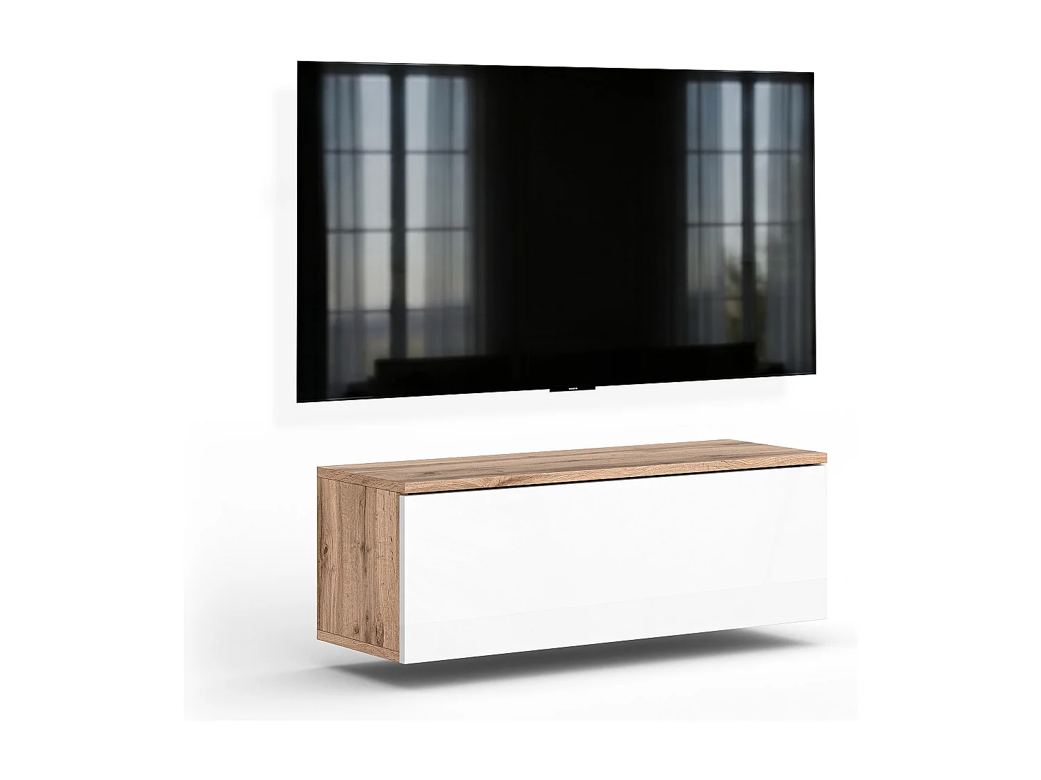 AX LIVING Meuble TV Barvo 100 cm Marron/Blanc Brillant Suspendu