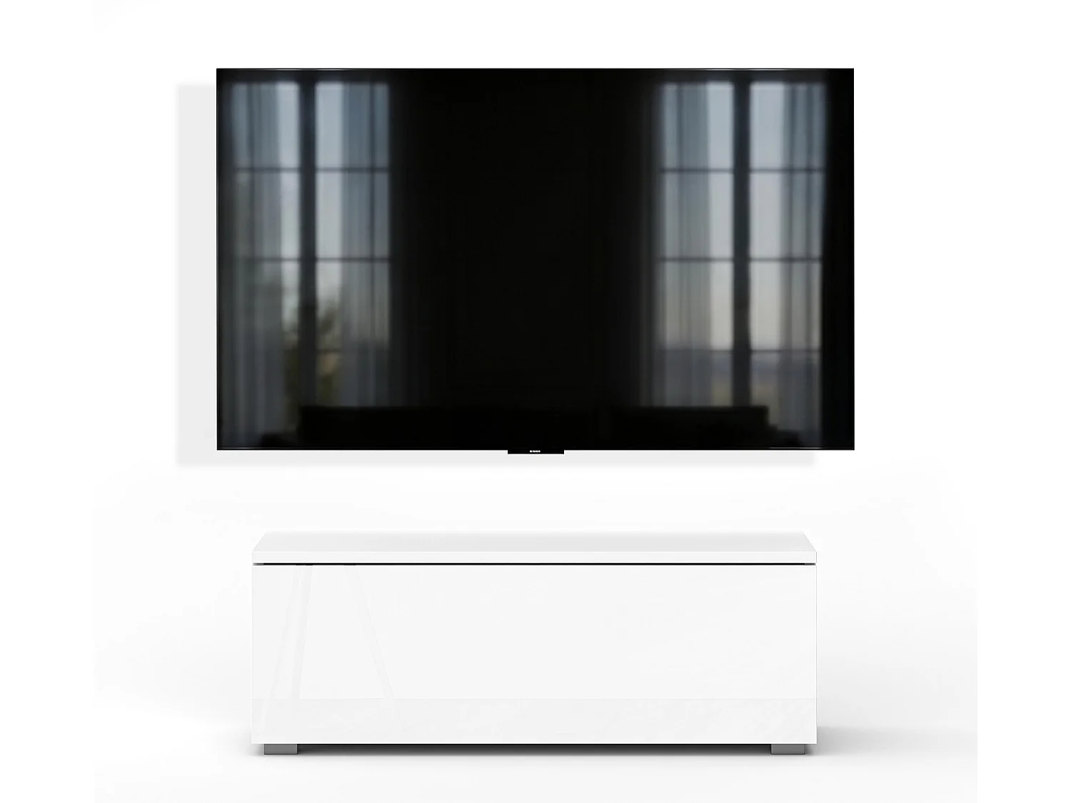 AX LIVING Meuble TV Barvo 100 cm Blanc Mat/Brillant Sur Pieds
