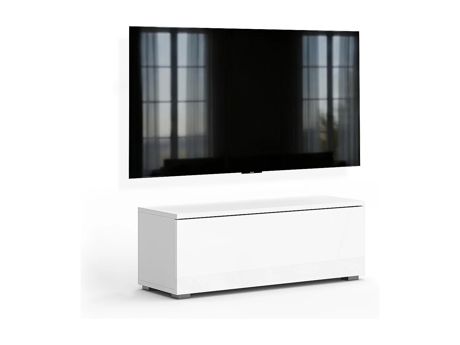 AX LIVING Meuble TV Barvo 100 cm Blanc Mat/Brillant Sur Pieds