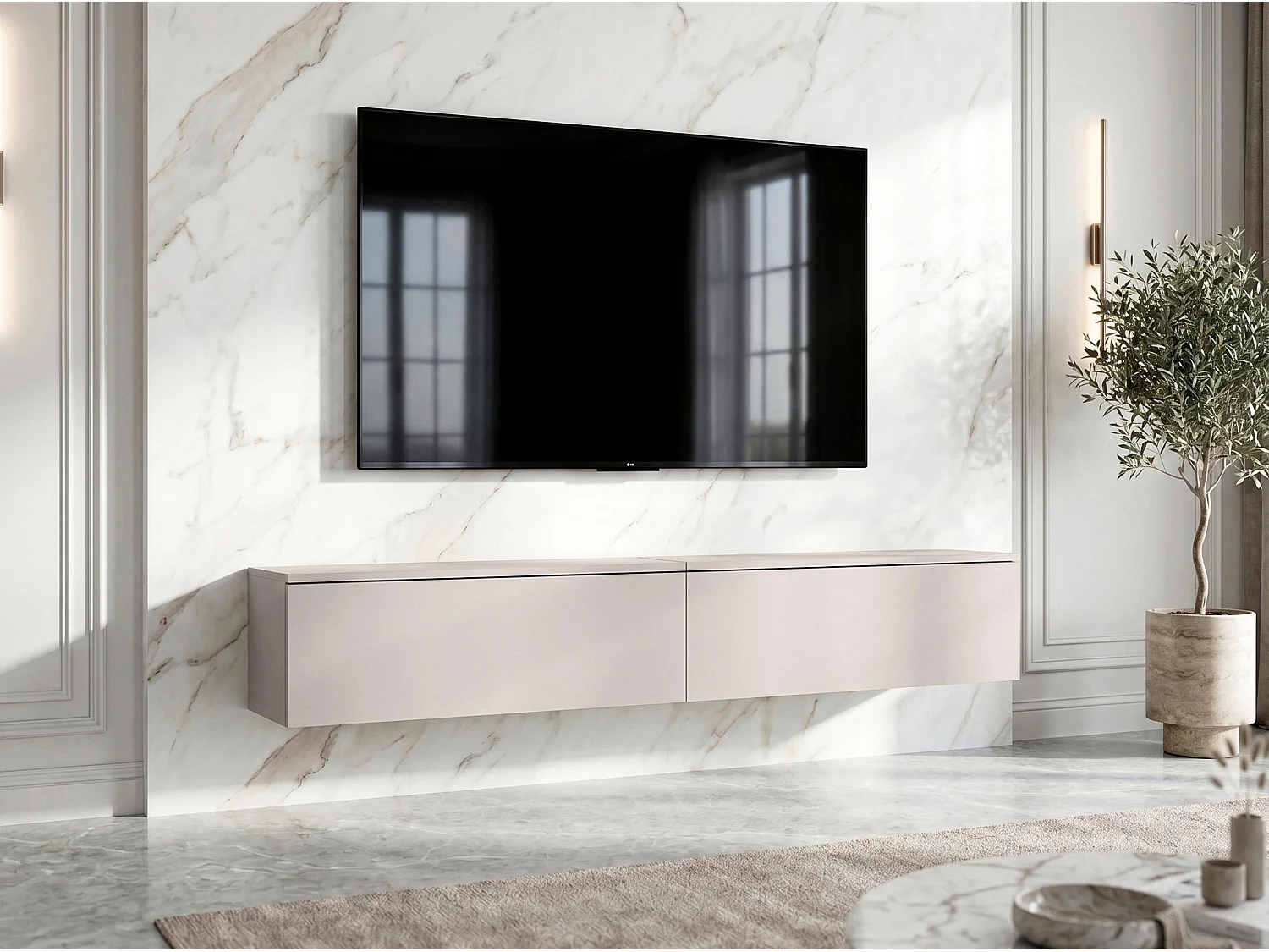 AX LIVING Meuble TV Barvo 2x100 cm Beige Cachemire Suspendu