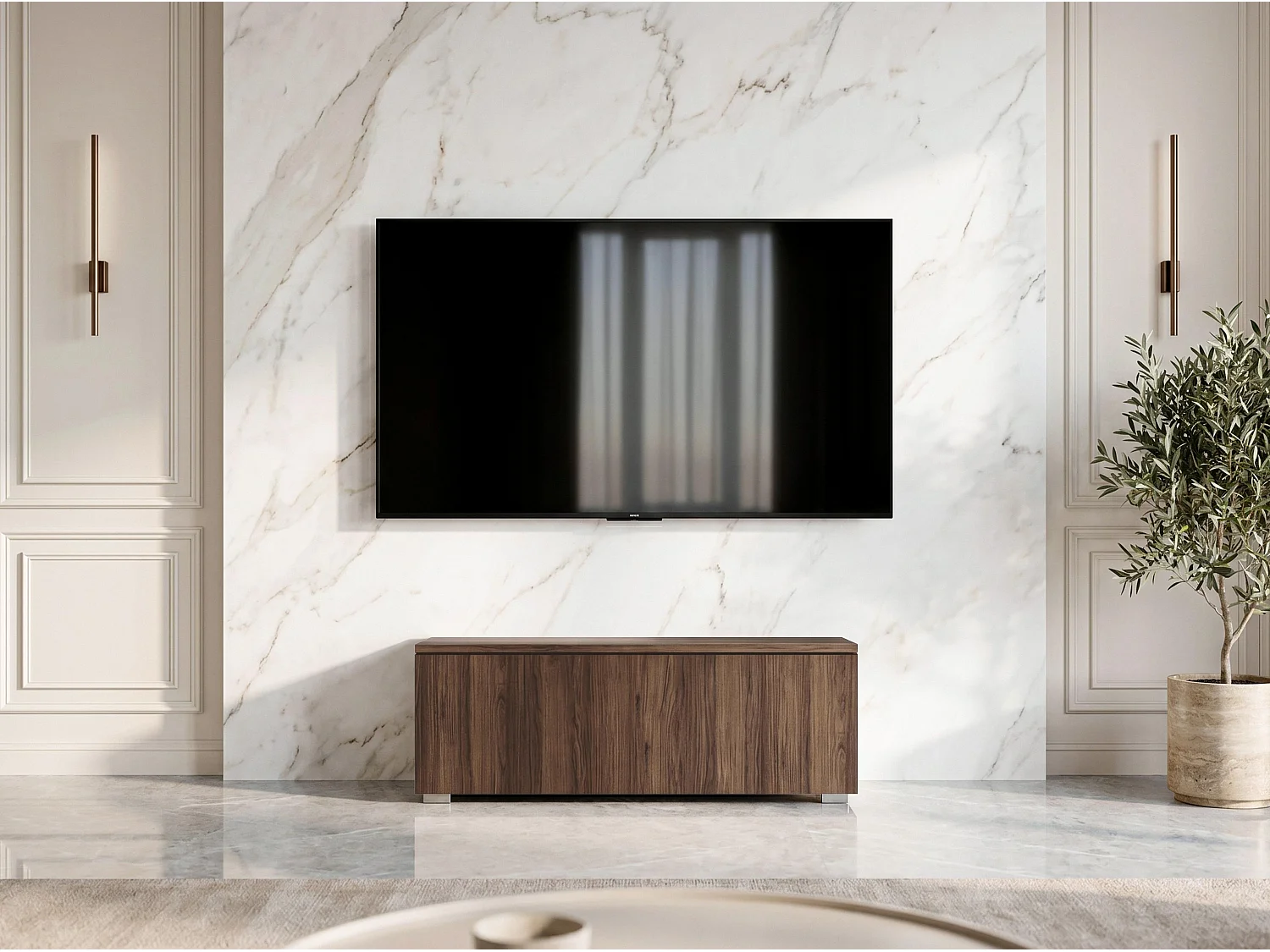 AX LIVING Meuble TV Barvo 100 cm Marron Foncé Noyer Warmia Sur Pieds