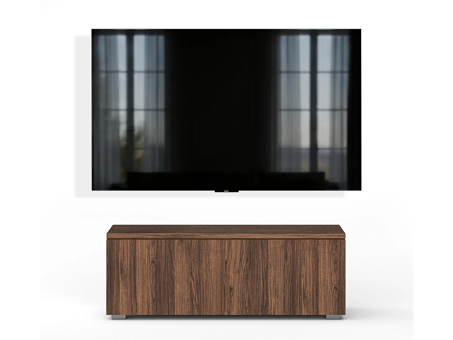 AX LIVING Meuble TV Barvo 100 cm Marron Foncé Noyer Warmia Sur Pieds