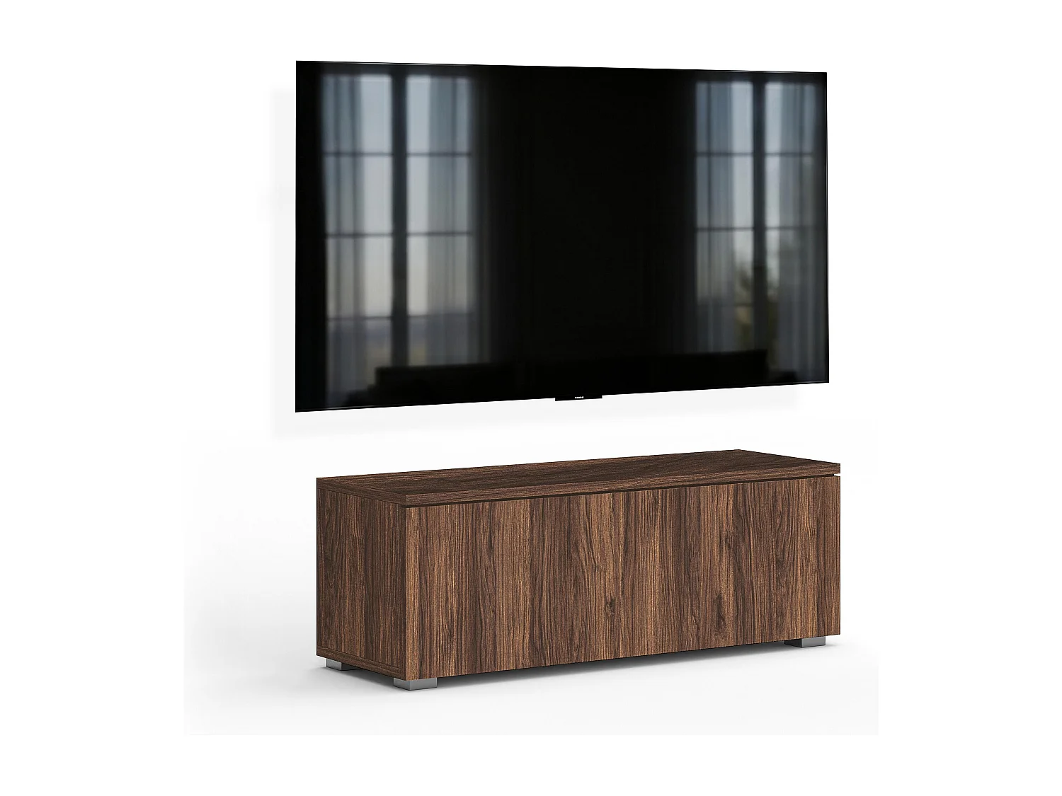 AX LIVING Meuble TV Barvo 100 cm Marron Foncé Noyer Warmia Sur Pieds