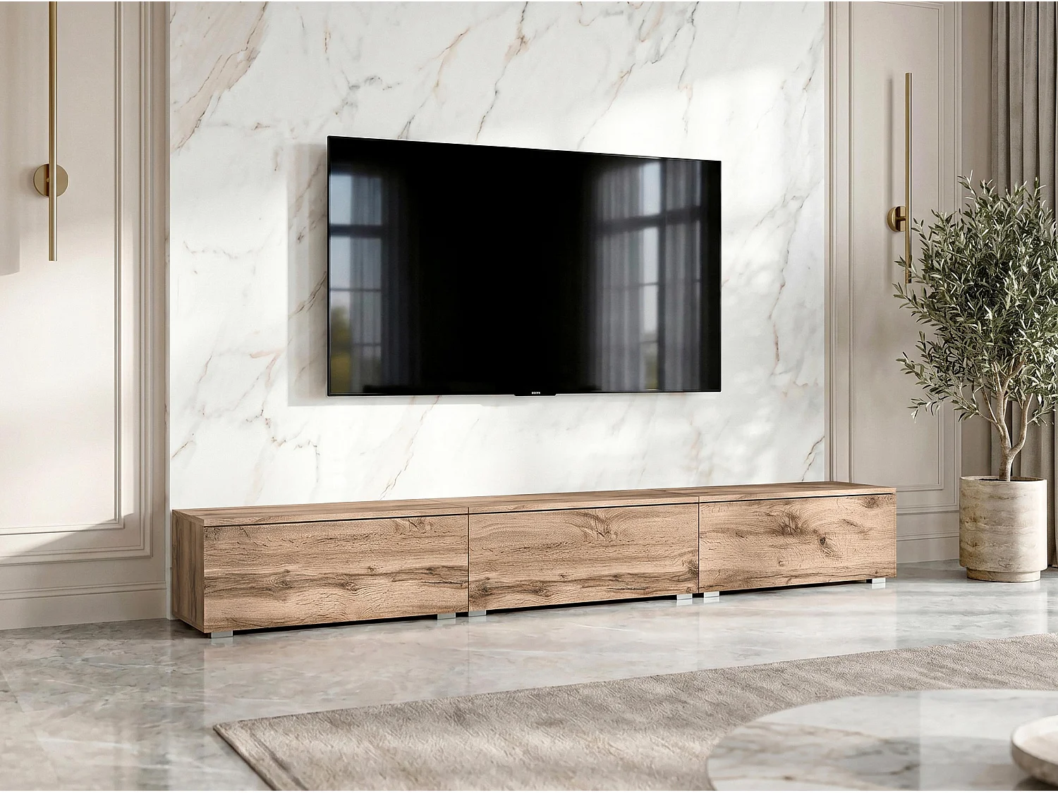 AX LIVING Meuble TV Barvo 3x100 cm Marron Chêne Wotan Sur Pieds