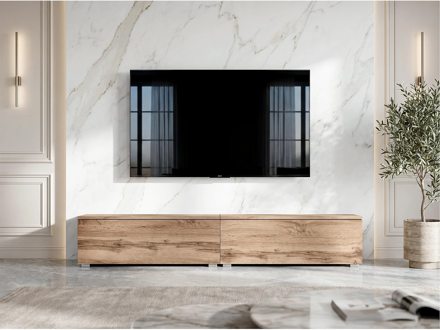 AX LIVING Meuble TV Barvo 2x100 cm Marron Chêne Wotan Sur Pieds