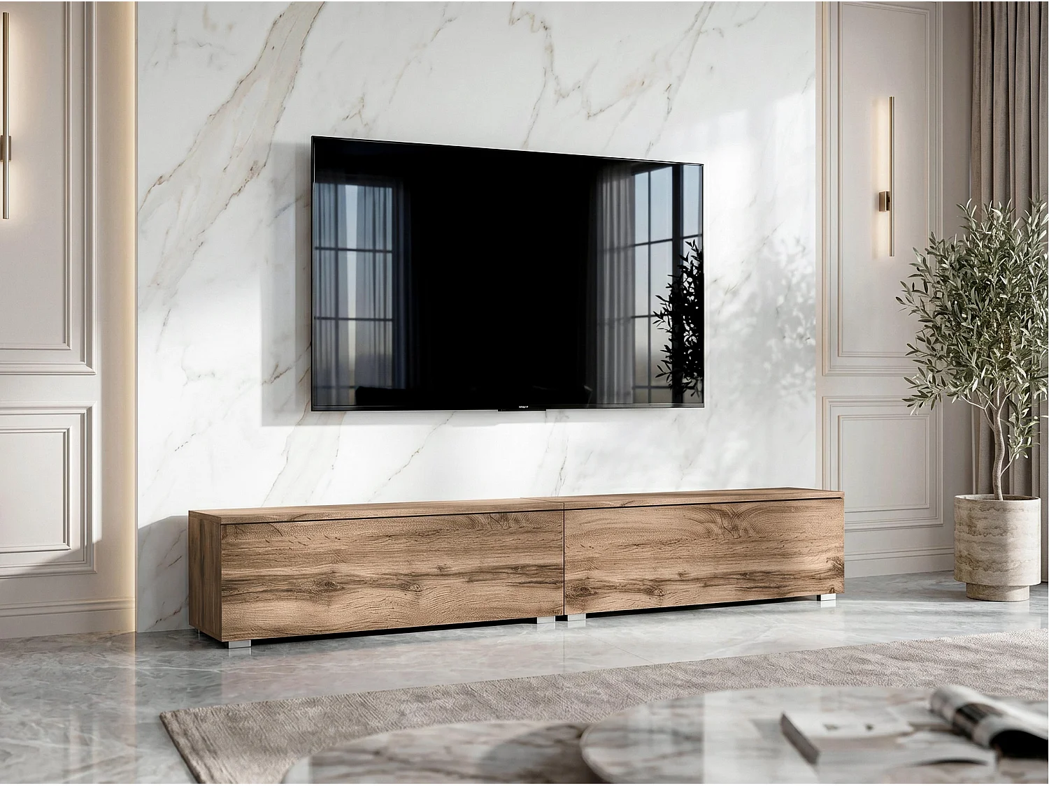 AX LIVING Meuble TV Barvo 2x100 cm Marron Chêne Wotan Sur Pieds