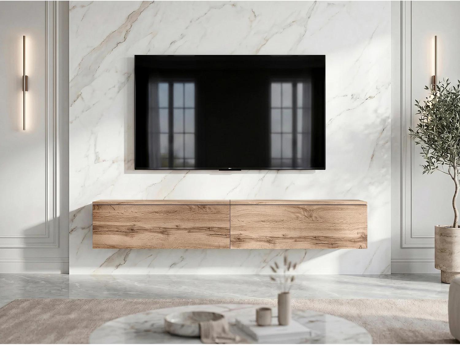 AX LIVING Meuble TV Barvo 2x100 cm Marron Chêne Wotan Suspendu