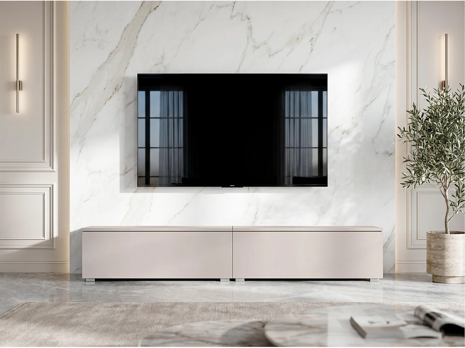 AX LIVING Meuble TV Barvo 2x100 cm Beige Cachemire Sur Pieds