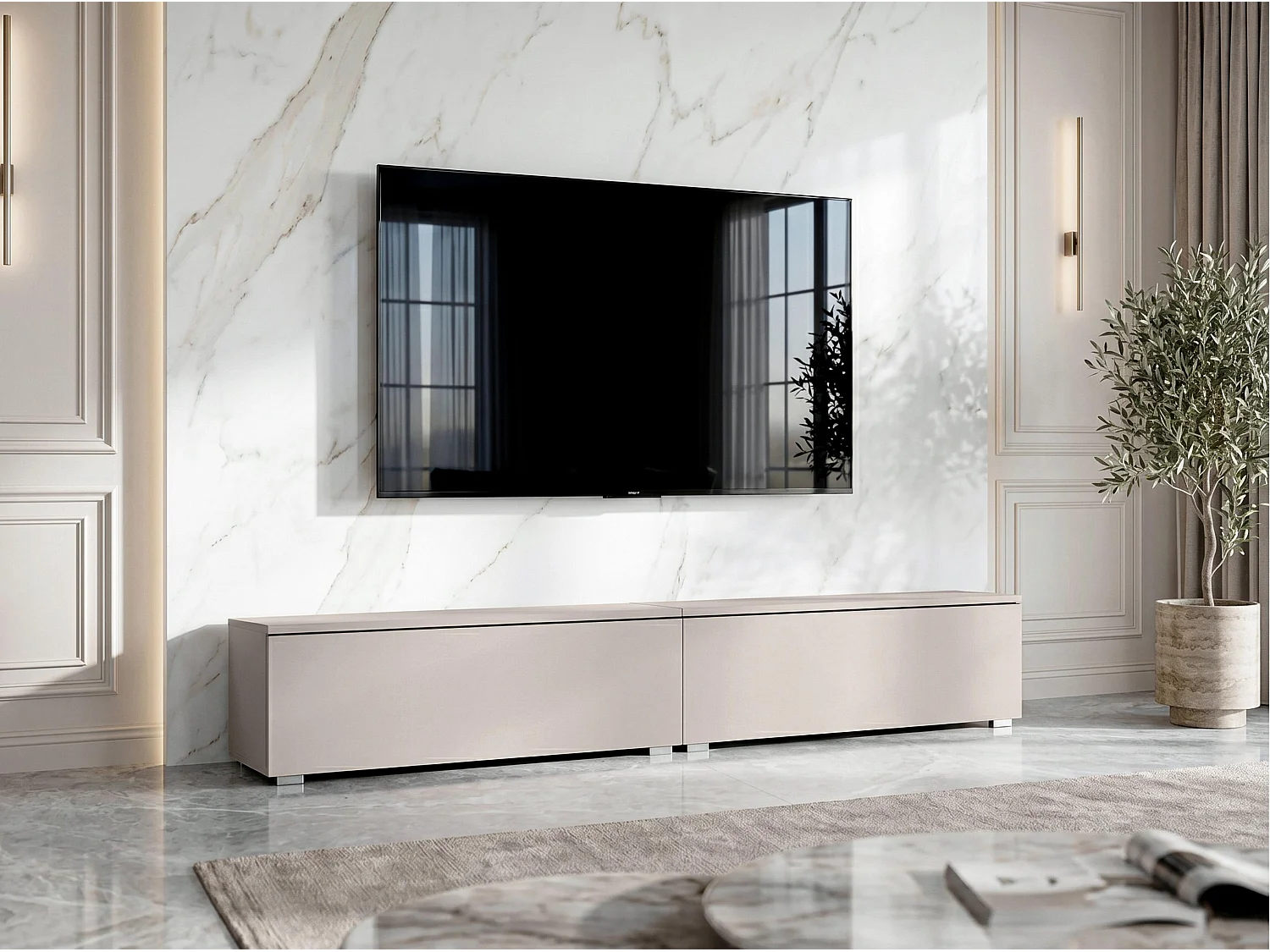 AX LIVING Meuble TV Barvo 2x100 cm Beige Cachemire Sur Pieds