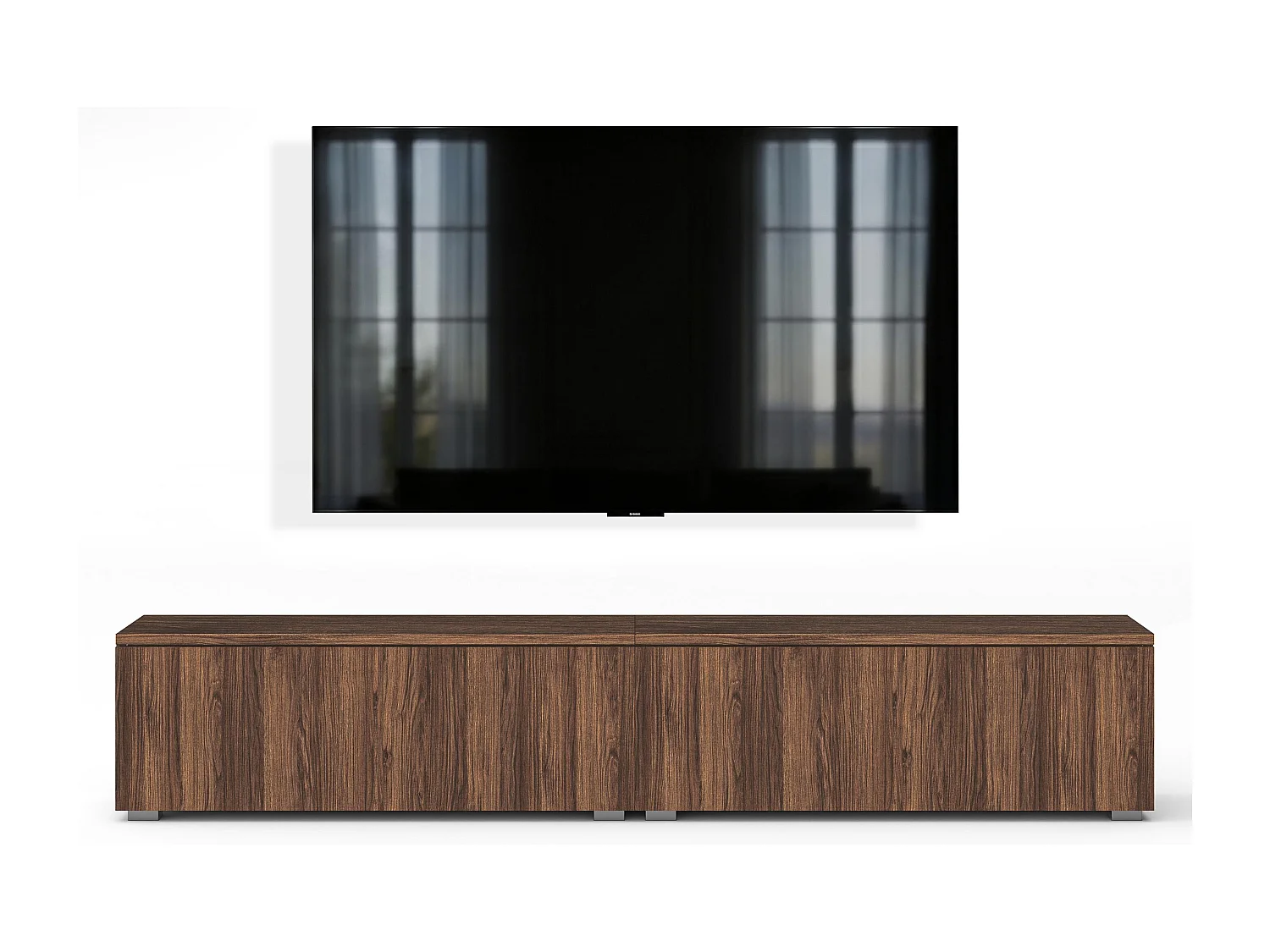 AX LIVING Meuble TV Barvo 2x100 cm Marron Foncé Noyer Warmia Sur Pieds