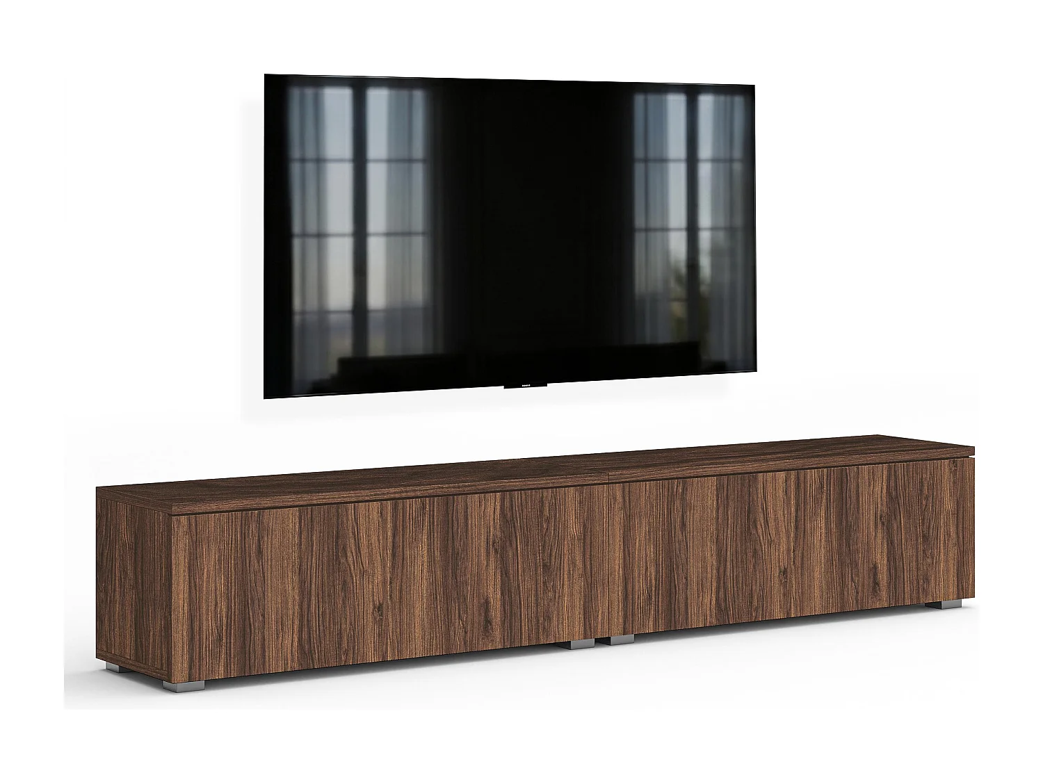 AX LIVING Meuble TV Barvo 2x100 cm Marron Foncé Noyer Warmia Sur Pieds