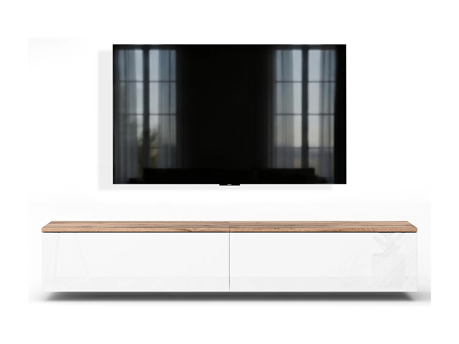 AX LIVING Meuble TV Barvo 2x100 cm Marron/Blanc Brillant Suspendu