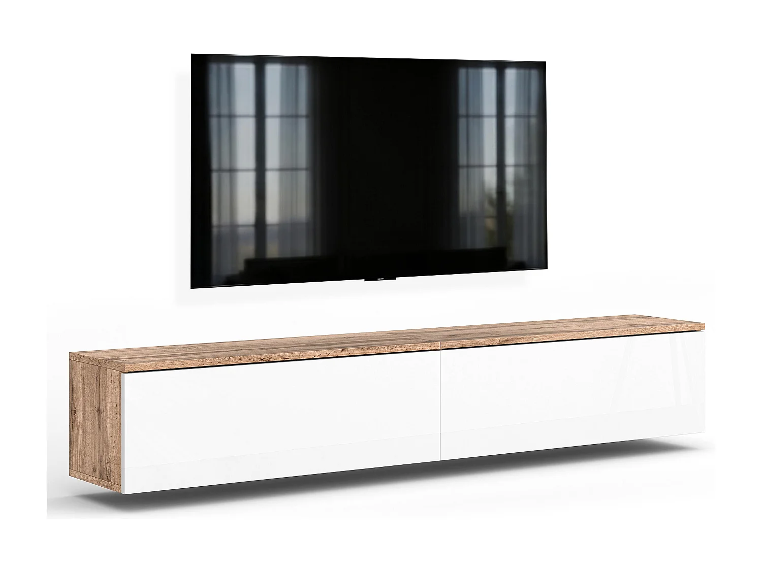 AX LIVING Meuble TV Barvo 2x100 cm Marron/Blanc Brillant Suspendu