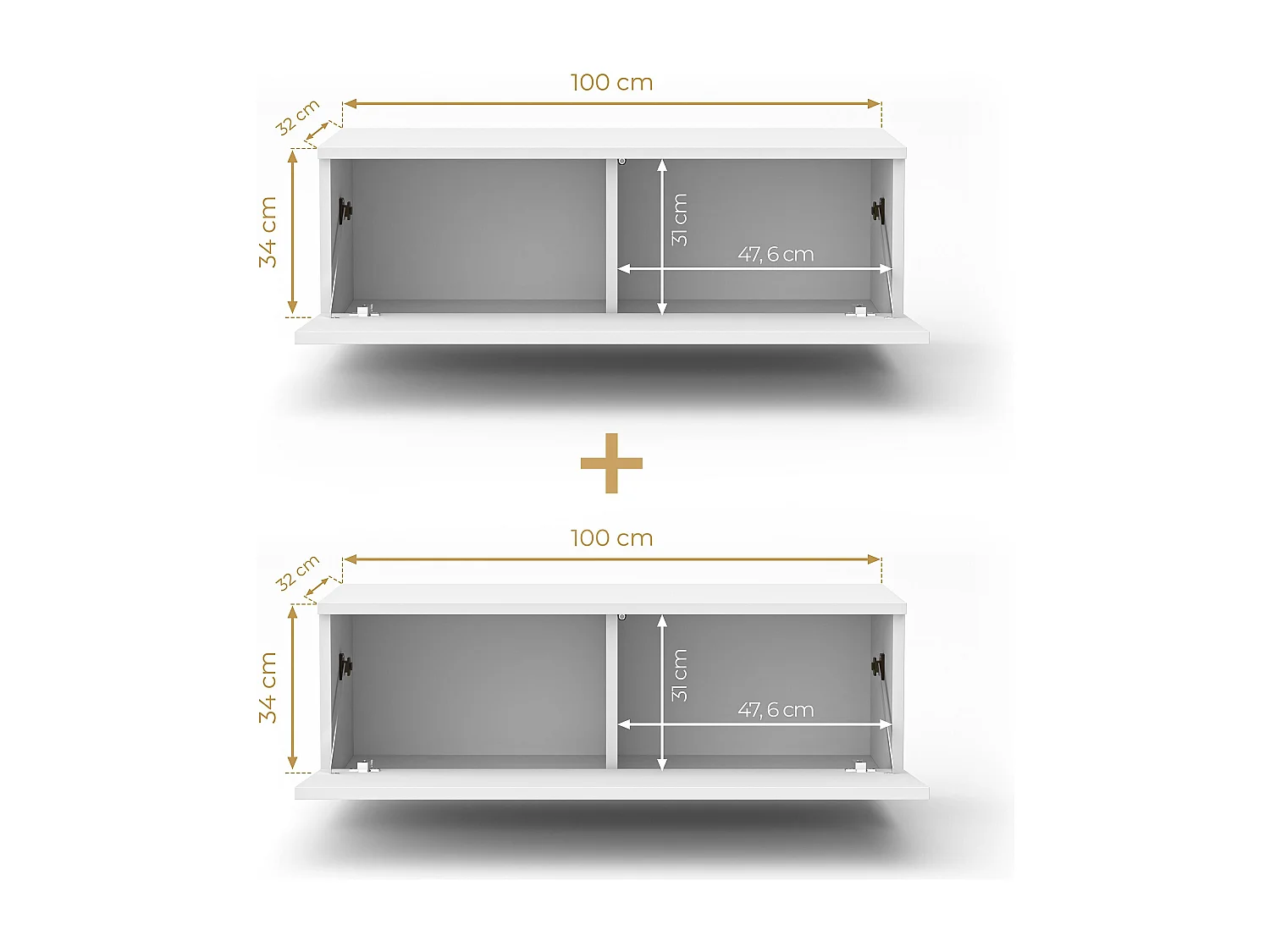 AX LIVING Meuble TV Barvo 2x100 cm Marron/Blanc Brillant Suspendu