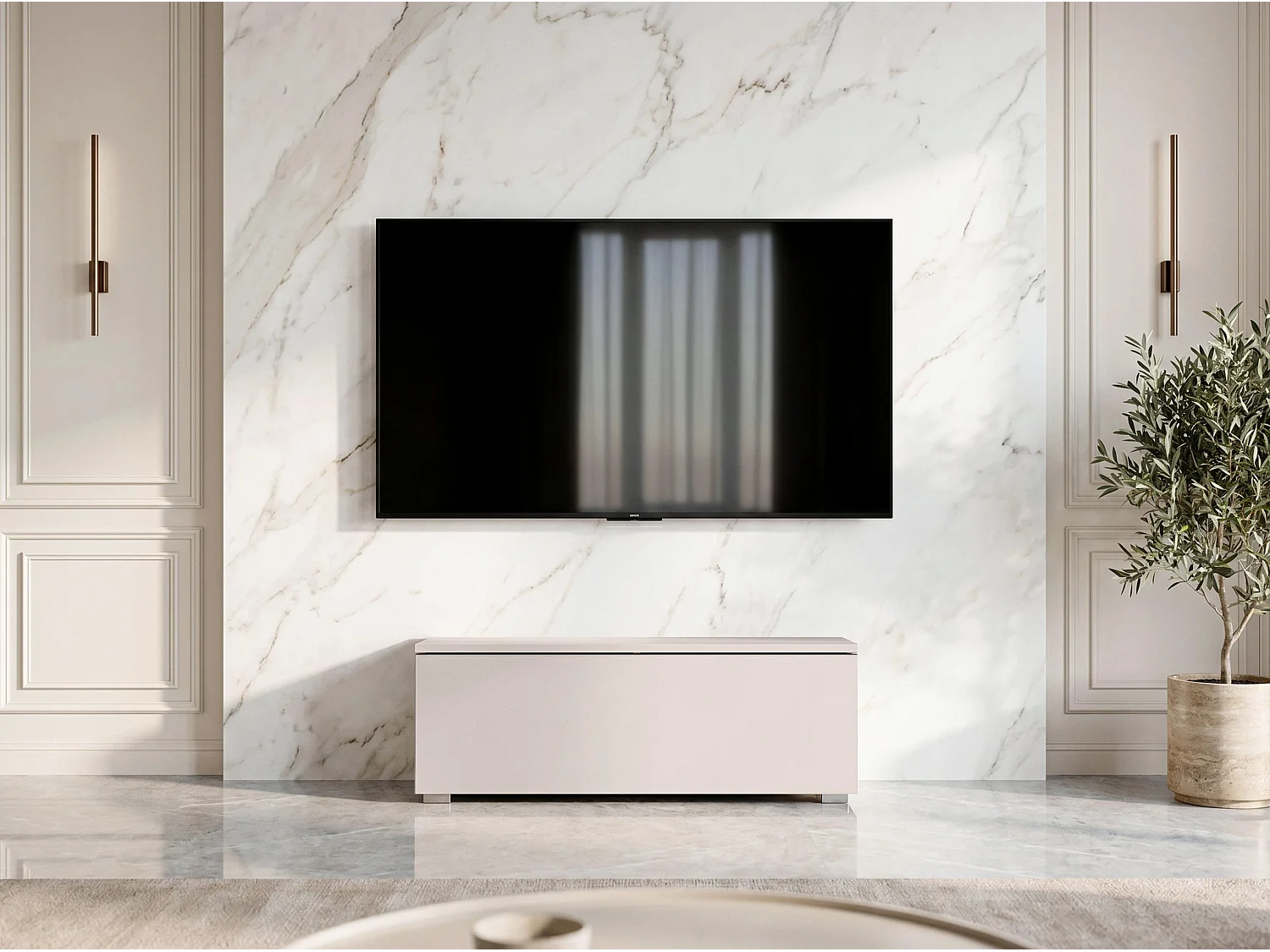 AX LIVING Meuble TV Barvo 100 cm Beige Cachemire Sur Pieds