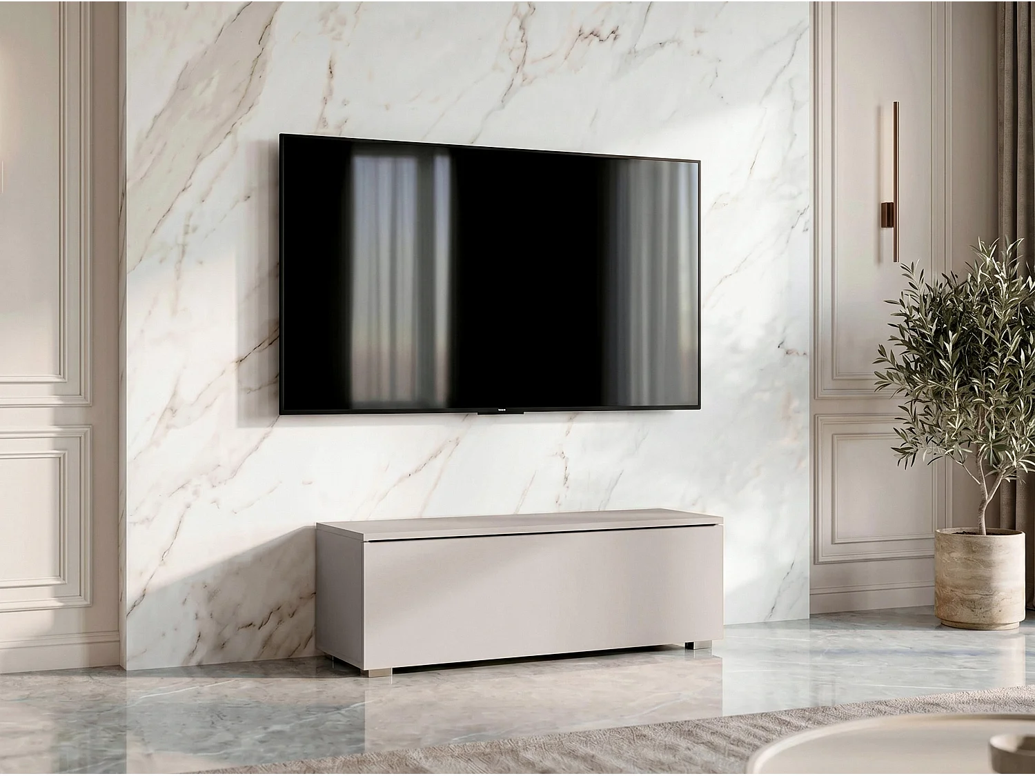 AX LIVING Meuble TV Barvo 100 cm Beige Cachemire Sur Pieds