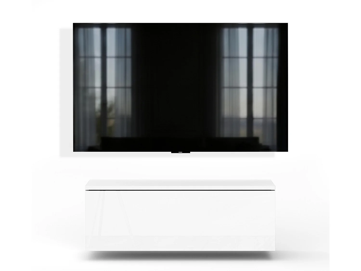 AX LIVING Meuble TV Barvo 100 cm Blanc Mat/Brillant Suspendu