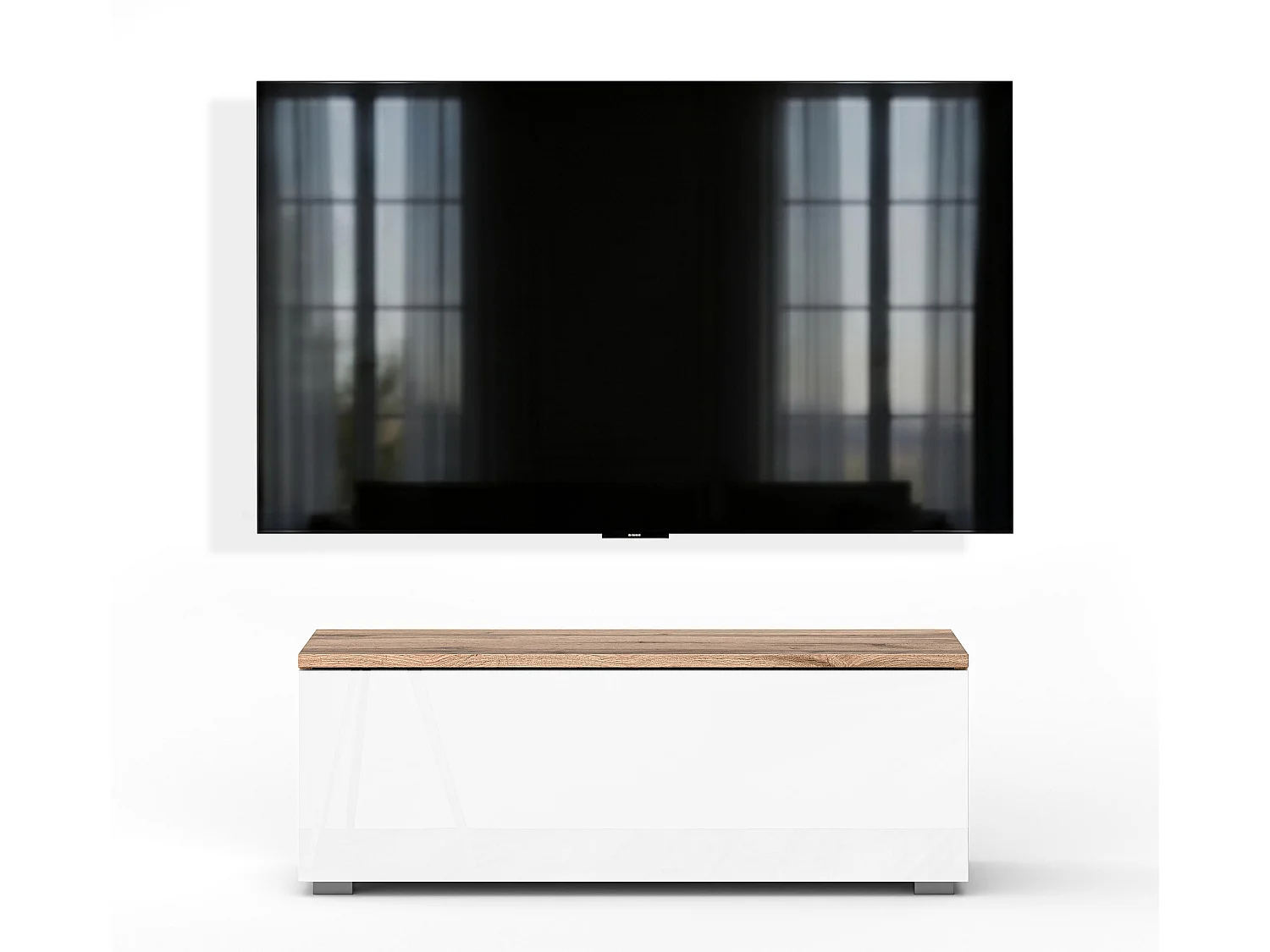 AX LIVING Meuble TV Barvo 100 cm Marron/Blanc Brillant Sur Pieds