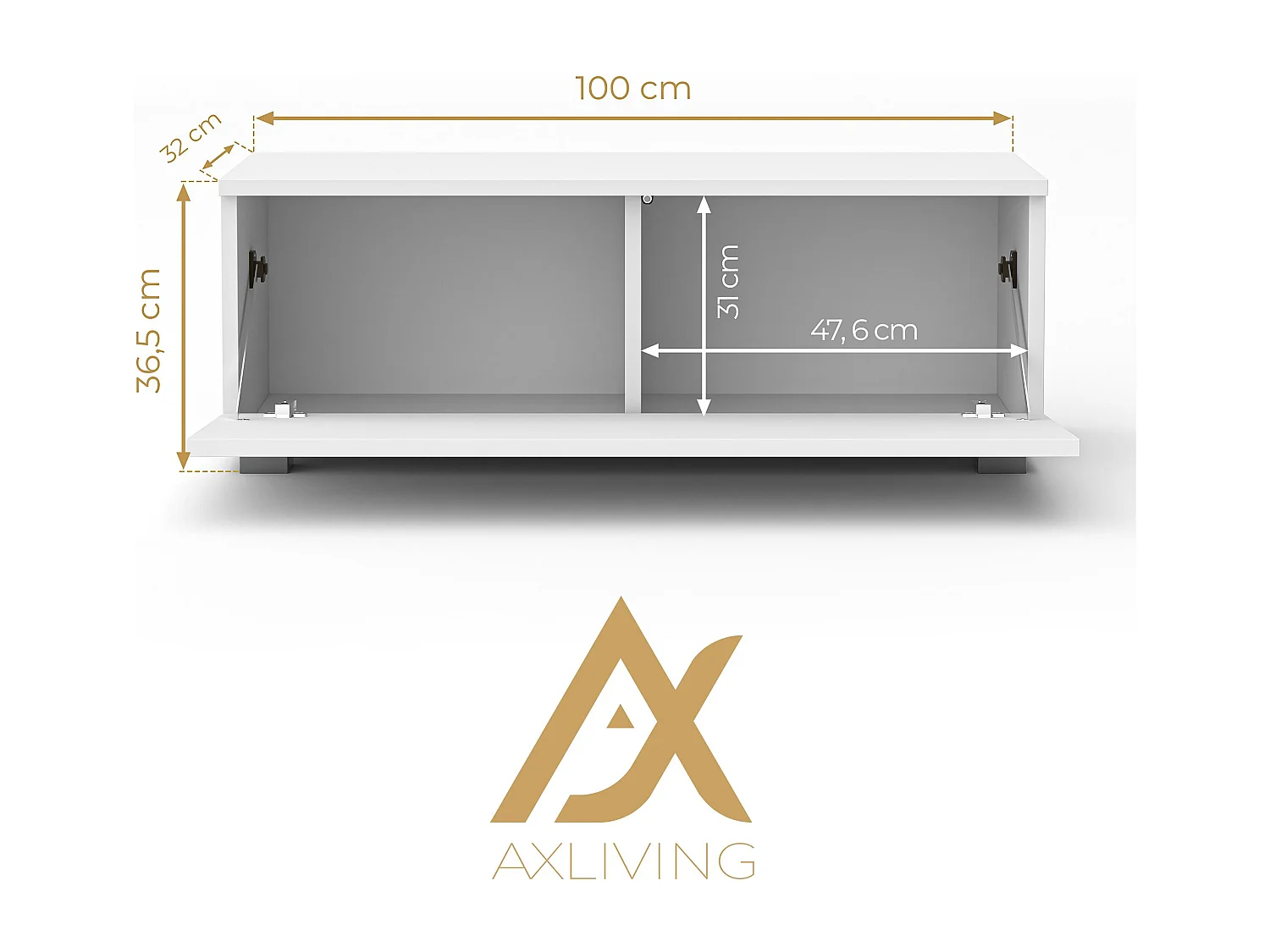 AX LIVING Meuble TV Barvo 100 cm Marron/Blanc Brillant Sur Pieds