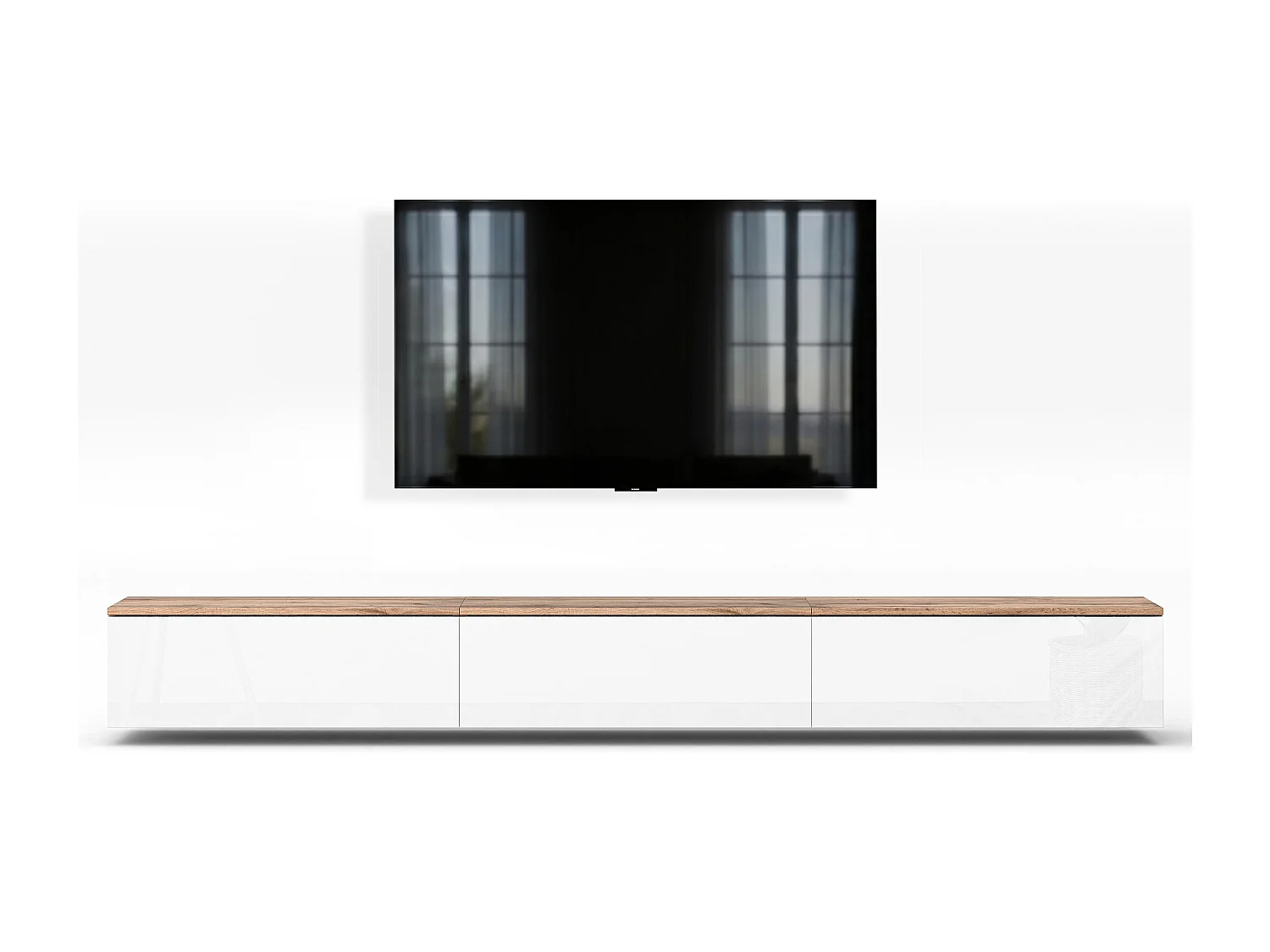 AX LIVING Meuble TV Barvo 3x100 cm Marron/Blanc Brillant Suspendu