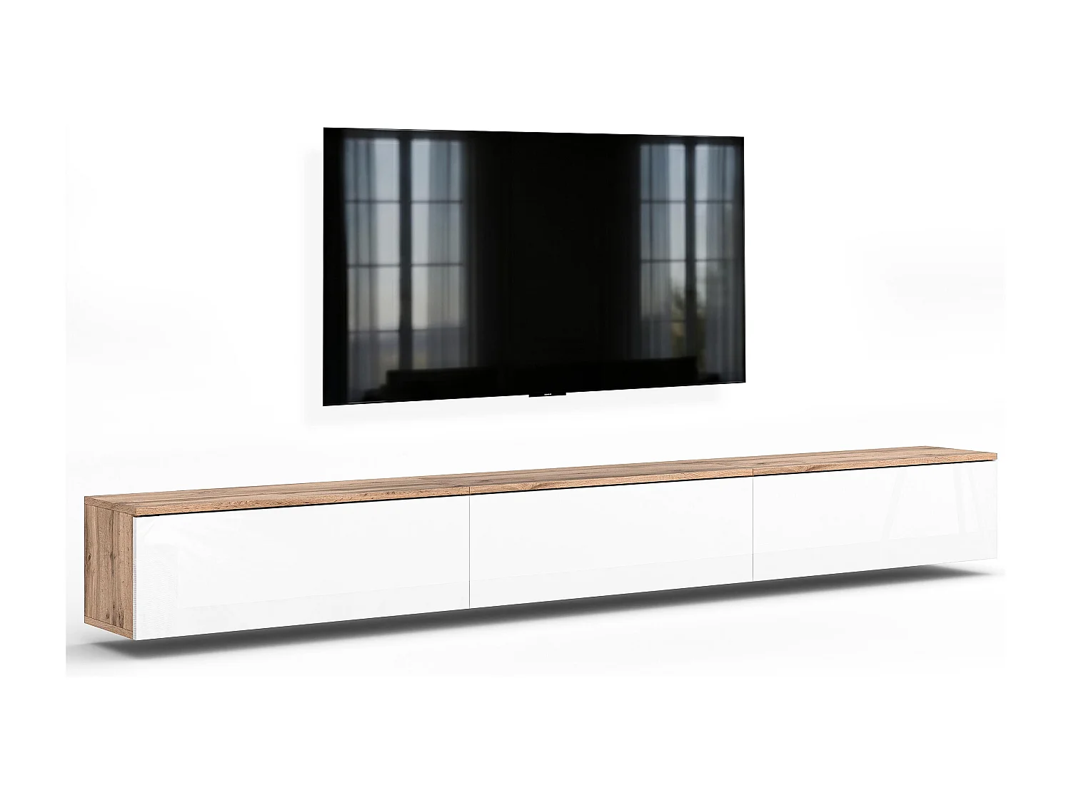 AX LIVING Meuble TV Barvo 3x100 cm Marron/Blanc Brillant Suspendu