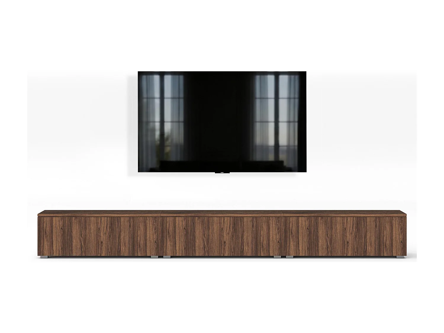 AX LIVING Meuble TV Barvo 3x100 cm Marron Foncé Noyer Warmia Sur Pieds