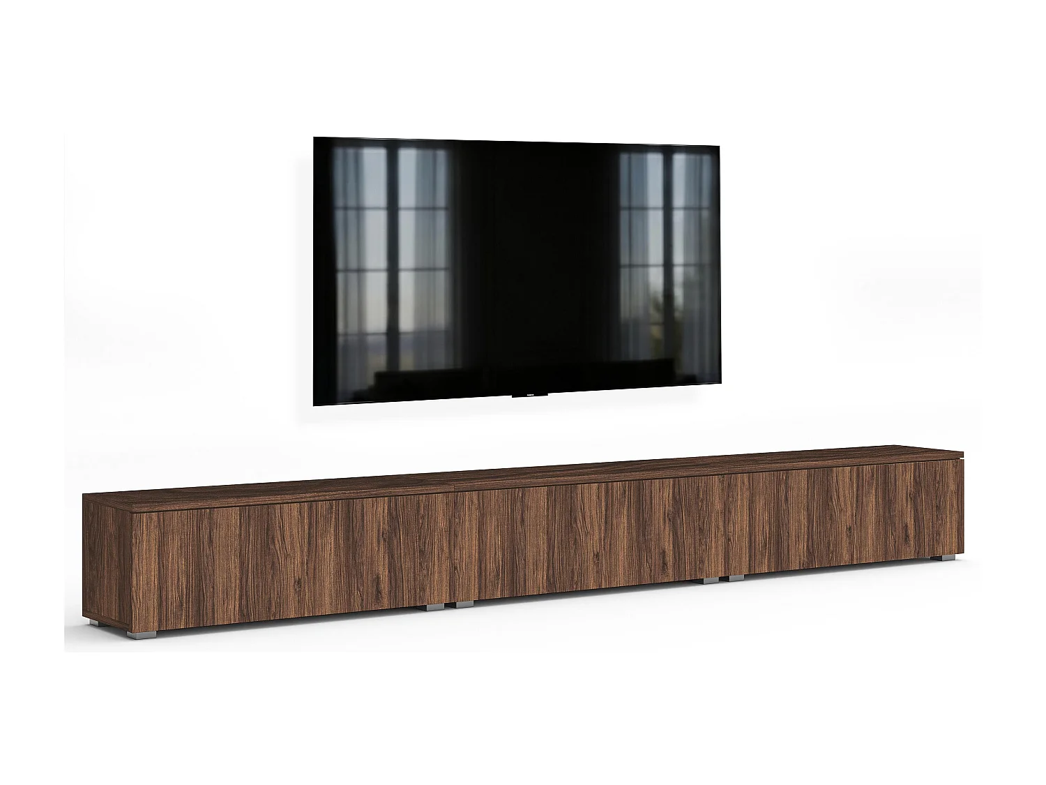 AX LIVING Meuble TV Barvo 3x100 cm Marron Foncé Noyer Warmia Sur Pieds