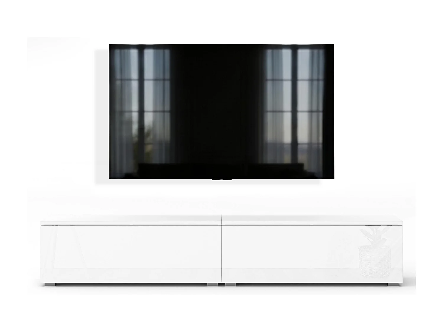 AX LIVING Meuble TV Barvo 2x100 cm Blanc Mat/Brillant Sur Pieds