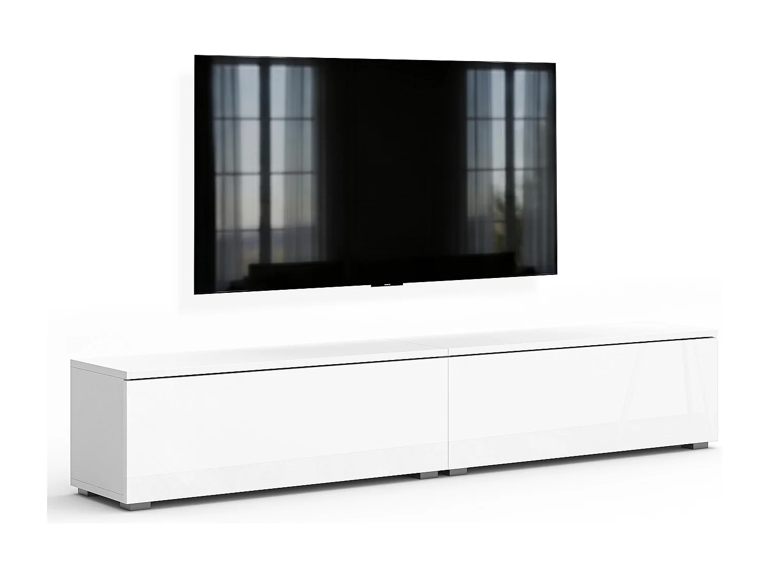 AX LIVING Meuble TV Barvo 2x100 cm Blanc Mat/Brillant Sur Pieds
