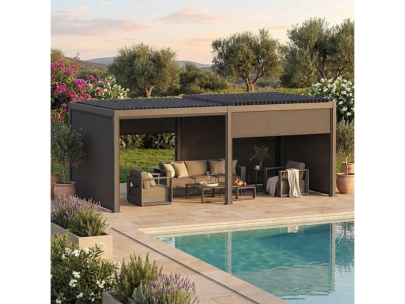 Pergola bioclimatique Evonis 6 x 3 m aluminium et acier graphite Hespéride