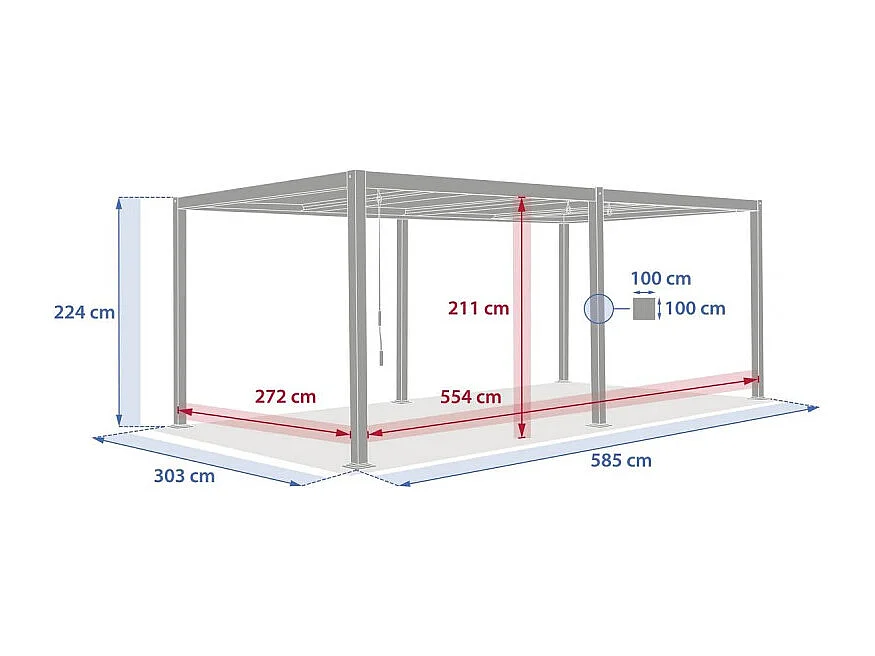 Pergola bioclimatique Evonis 6 x 3 m aluminium et acier graphite Hespéride
