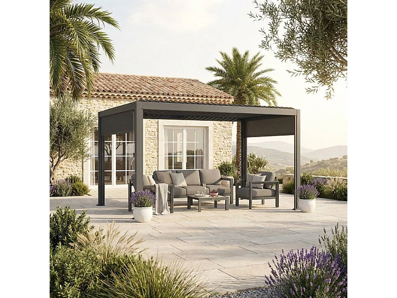 Pergola bioclimatique Evonis 4 x 3 m aluminium et acier graphite Hespéride