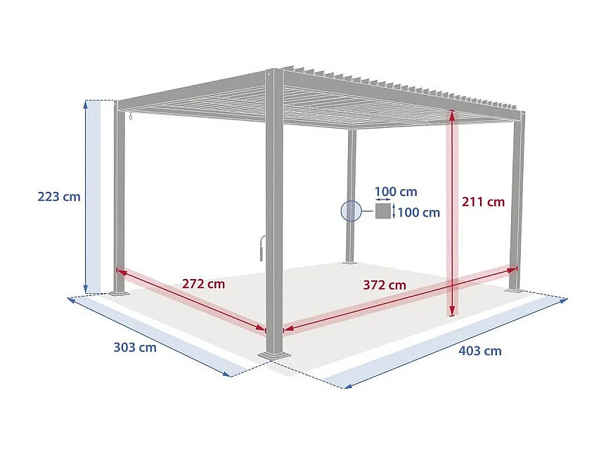 Pergola bioclimatique Evonis 4 x 3 m aluminium et acier graphite Hespéride