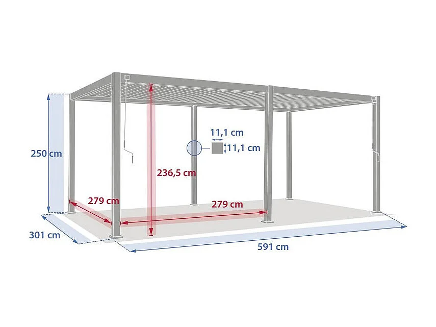 Pergola bioclimatique Evora électrique 6 x 3 m aluminium argile Hespéride