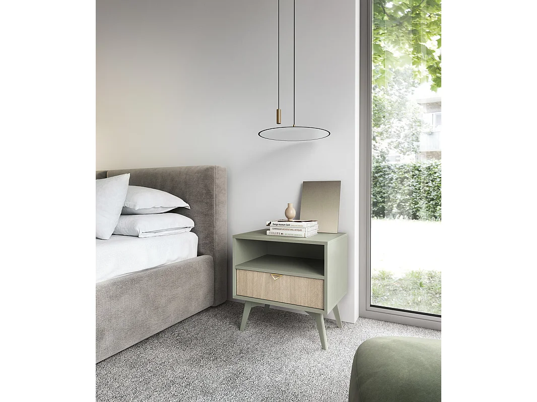 Nachtkastje 50 cm Wood - Bijzettafel voor de slaapkamer, modern en boho-stijl, Eucalyptus