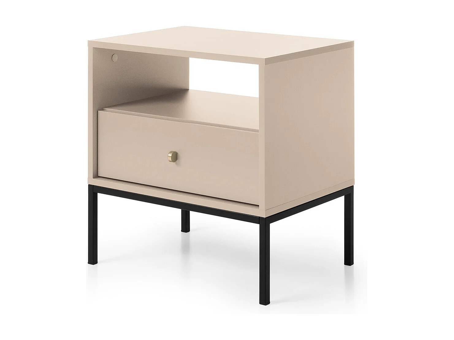 Table de chevet avec tiroir Monti sur pieds - table de nuit 50 cm, beige + noir