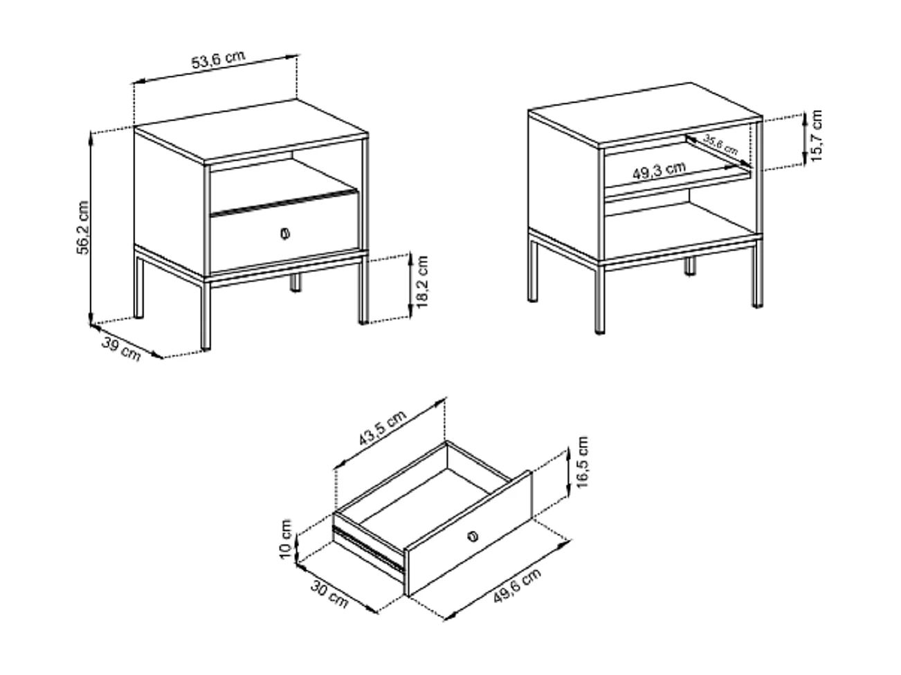 Table de chevet avec tiroir Monti sur pieds - table de nuit 50 cm, beige + noir