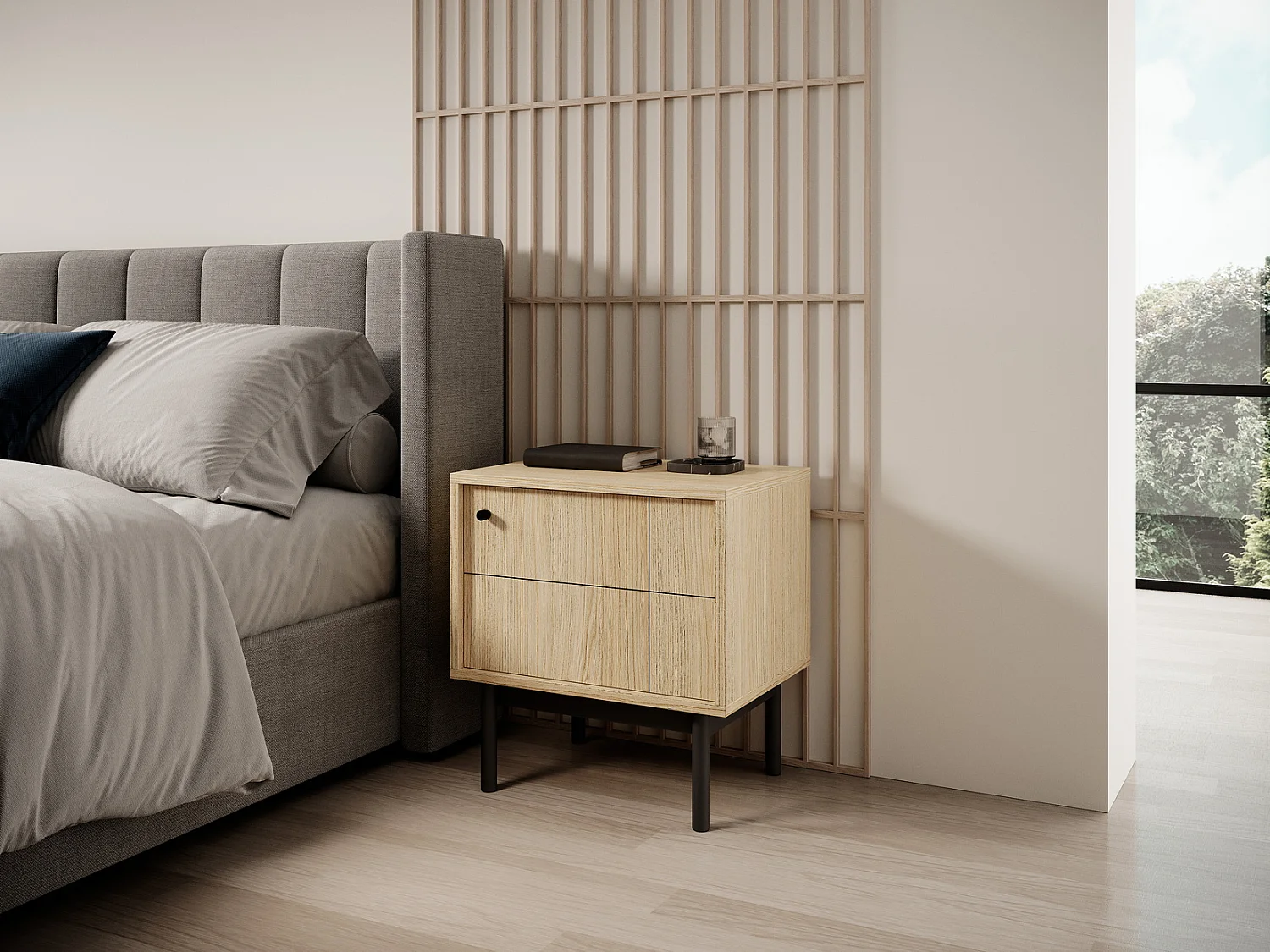 Table de chevet 55 cm Lunaris avec tiroir pour chambre, sur pieds - chêne Linea
