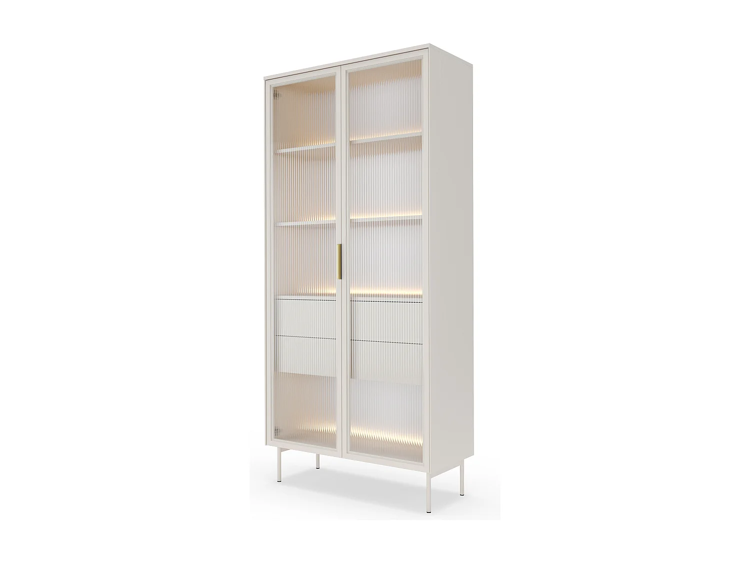 Vitrine en verre 92 cm Senzia - éclairage LED, pieds hauts - vitrine avec tiroirs, cachemire