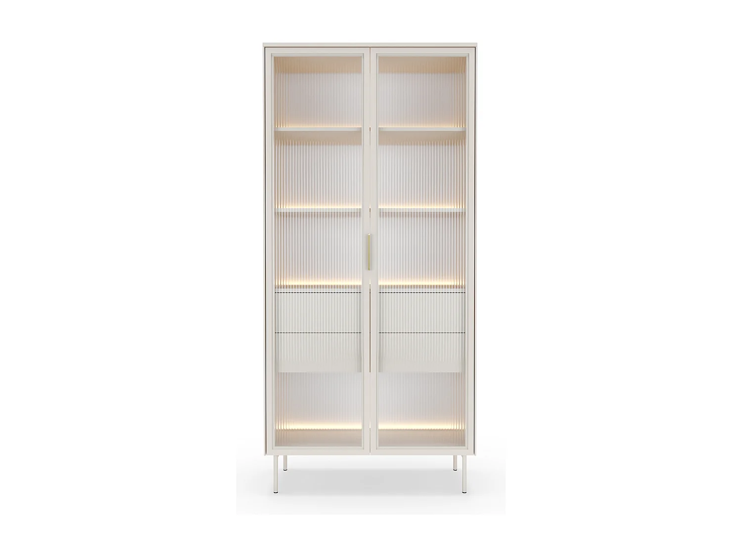 Vitrine en verre 92 cm Senzia - éclairage LED, pieds hauts - vitrine avec tiroirs, cachemire