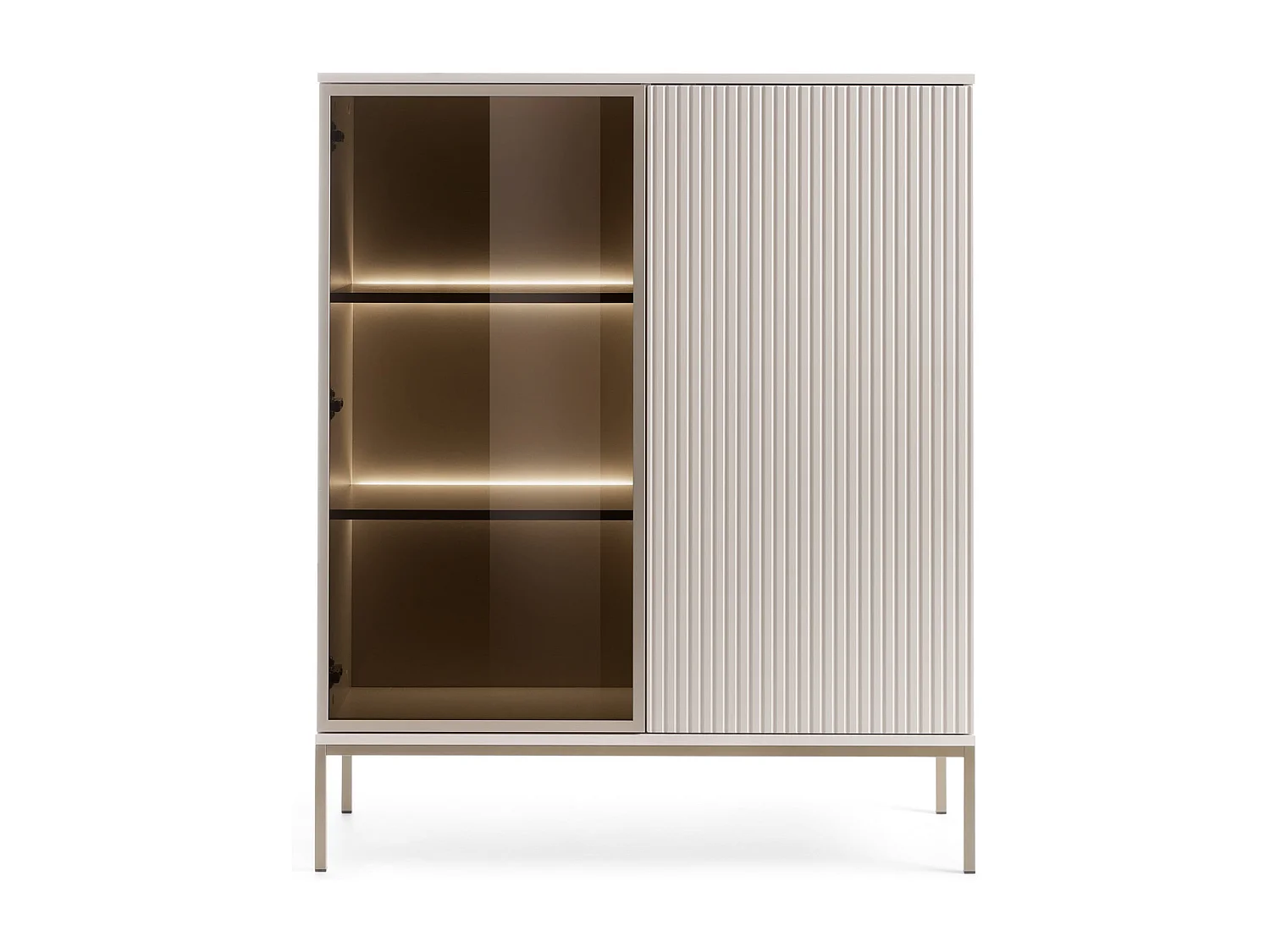 Vitrine en verre loft avec éclairage LED Haller - Commode 100 cm, 2 Portes, Loft, Industriel, Cachemire