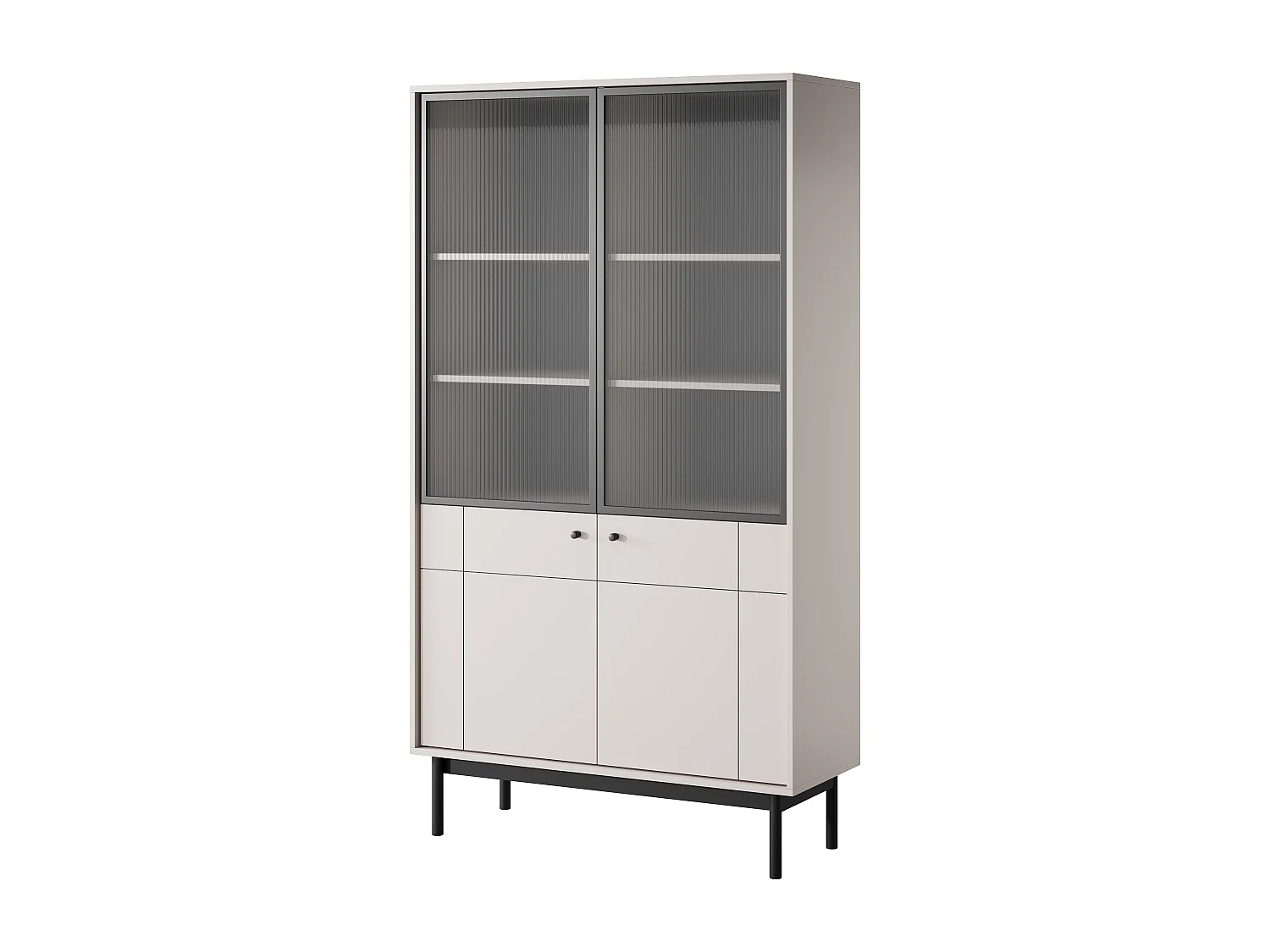 Glazen vitrinekast 100 cm Lunaris, geribbeld glas, 2-deurs vitrinekast op poten - kasjmier
