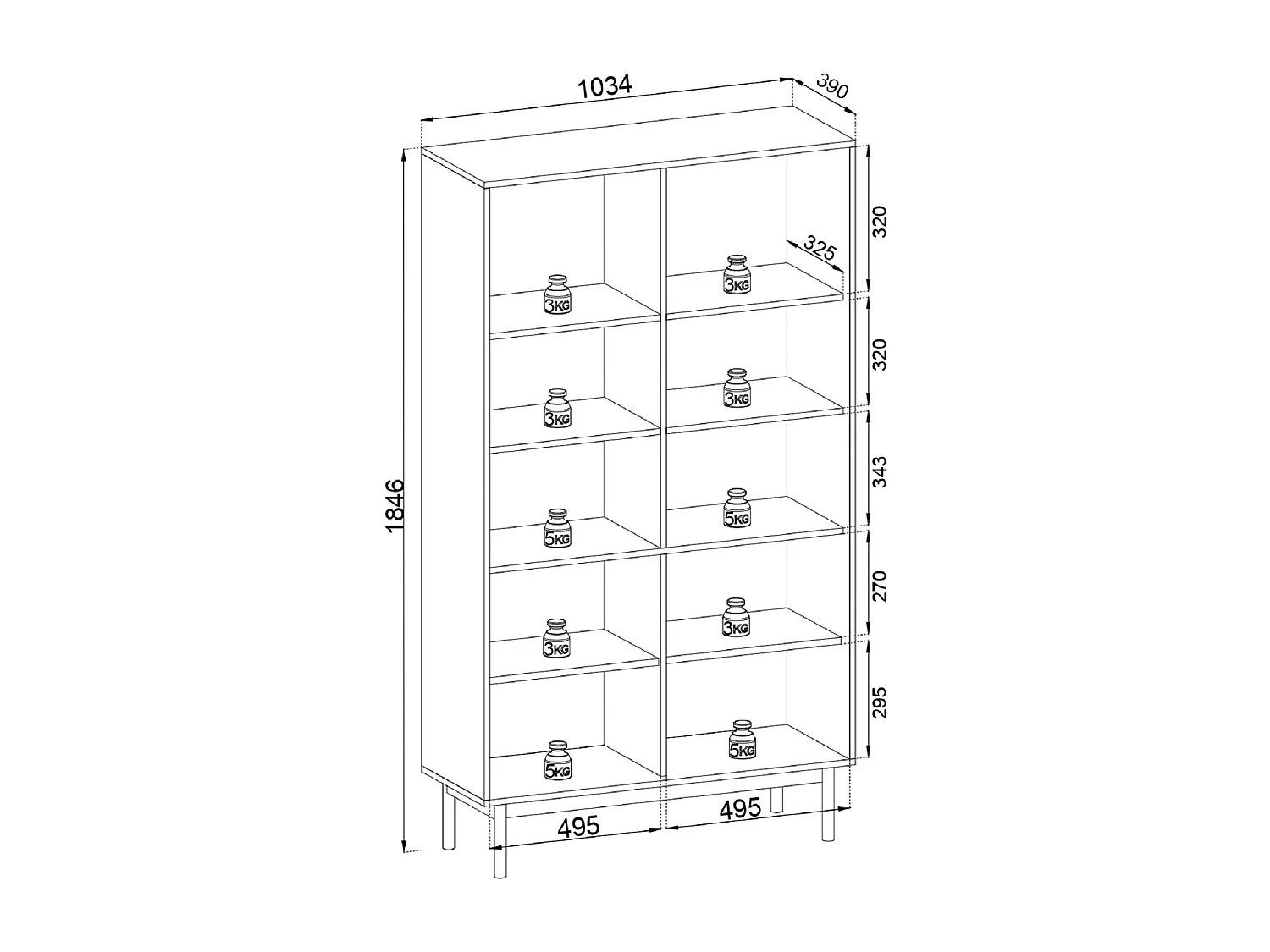 Glazen vitrinekast 100 cm Lunaris, geribbeld glas, 2-deurs vitrinekast op poten - kasjmier
