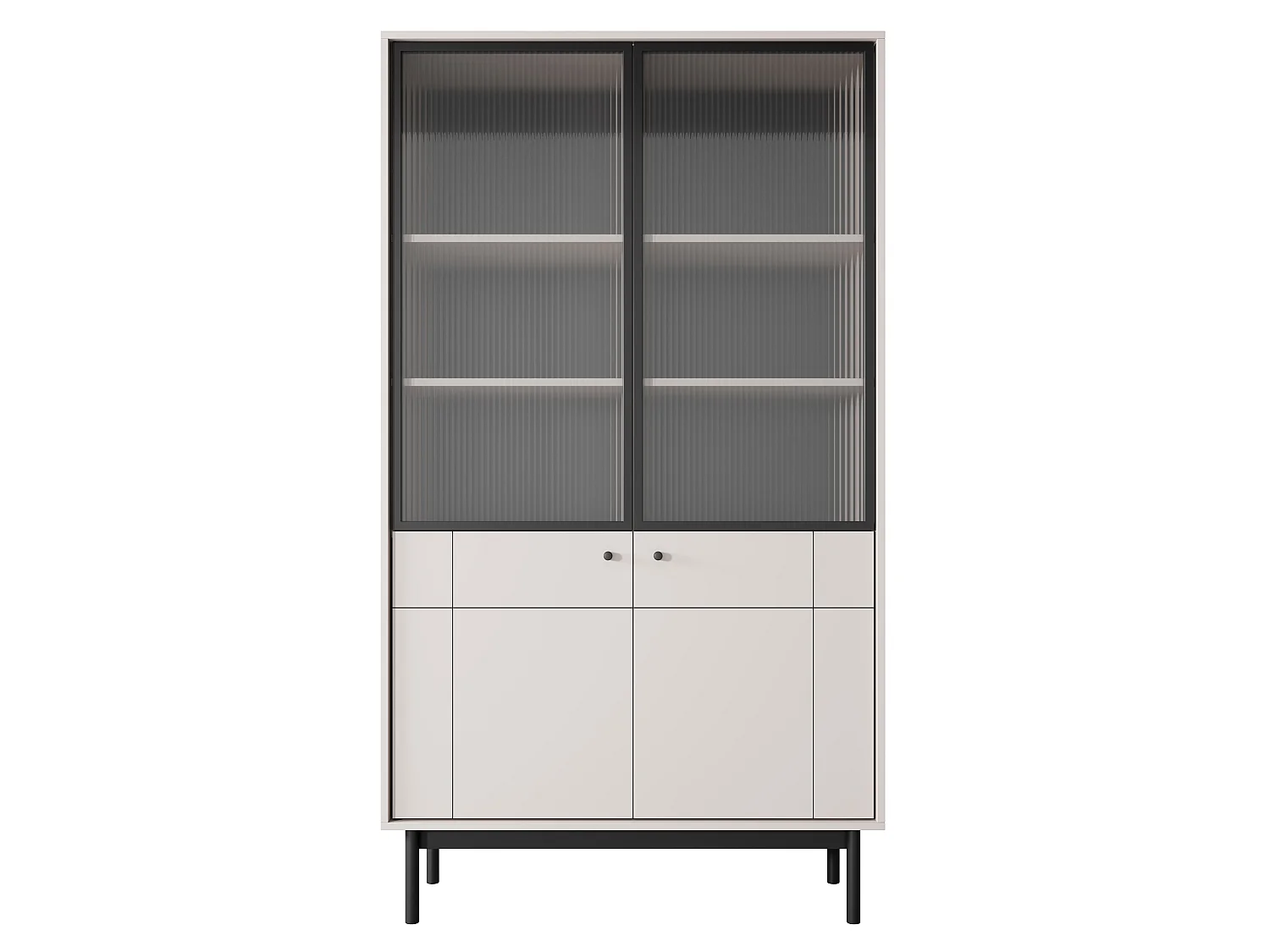 Glazen vitrinekast 100 cm Lunaris, geribbeld glas, 2-deurs vitrinekast op poten - kasjmier